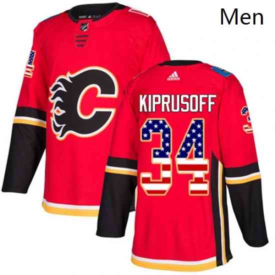 Mens Adidas Calgary Flames 34 Miikka Kiprusoff Authentic Red USA Flag Fashion NHL Jersey